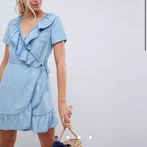 ASOS Denim Frill Wrap Dress Size 8
